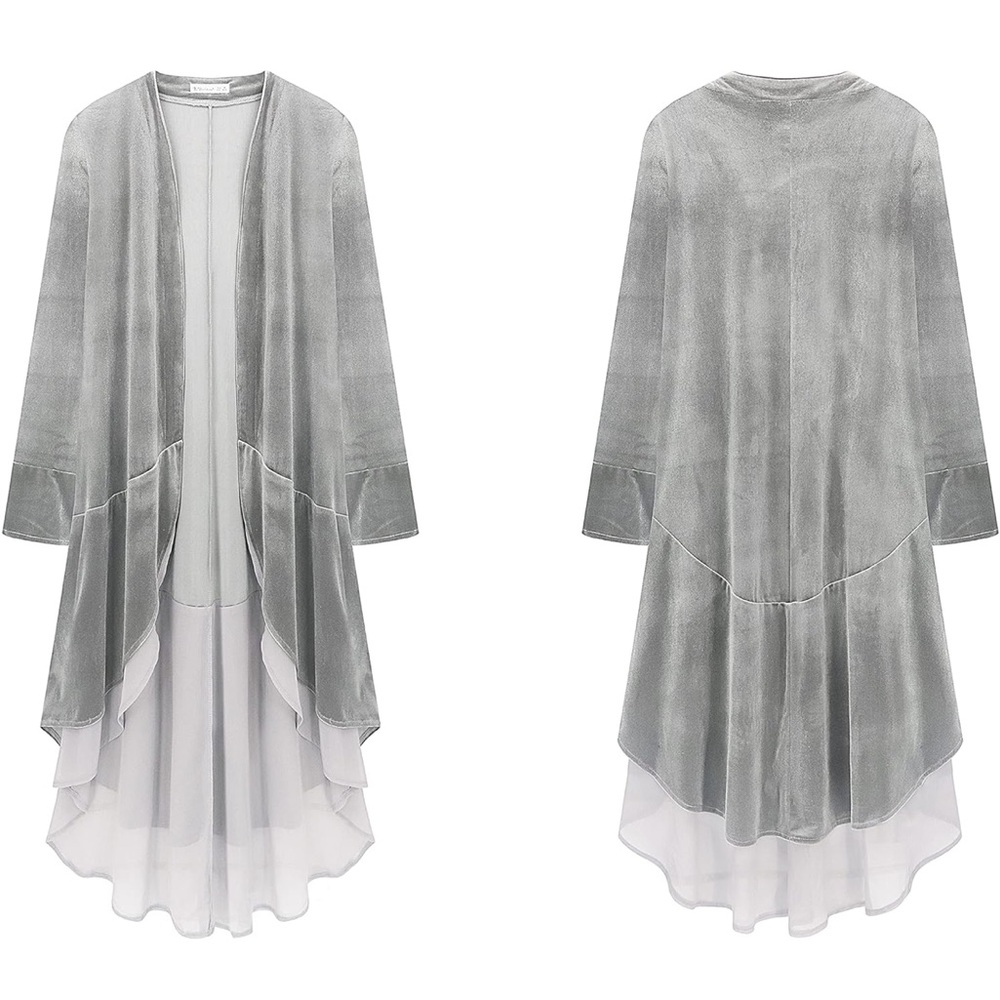 Charcoal gray Velvet collarless cardigan